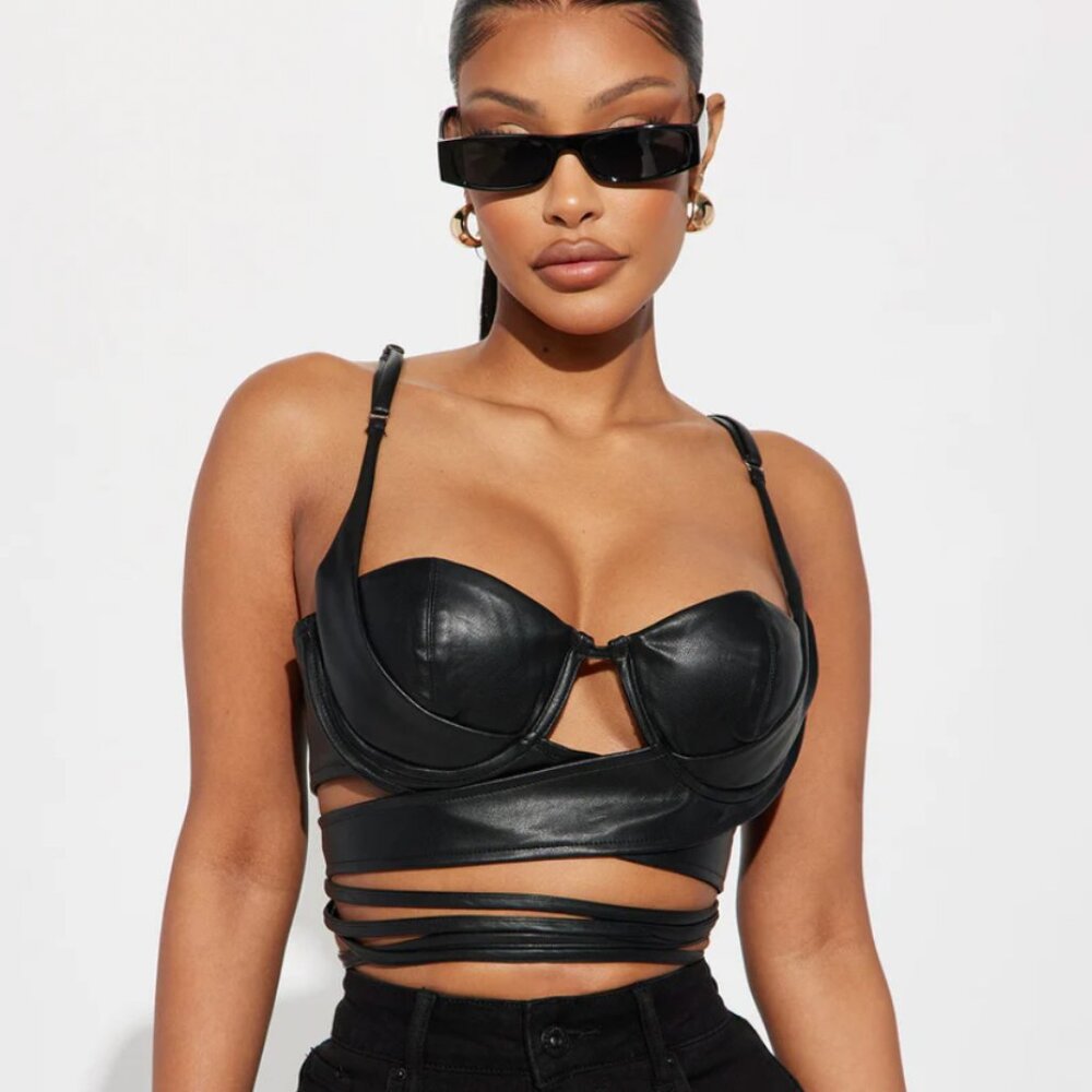 Fashion Nova | Baddie On Duty Faux Leather Top - Black NWT